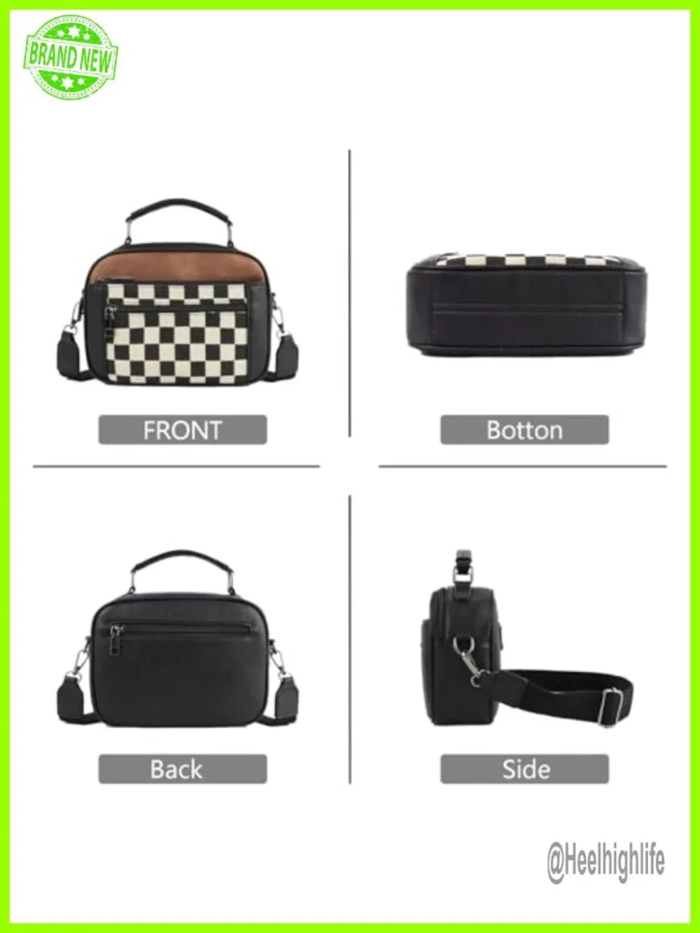 PU Leather Checkered Crossbody Hobo Bag Tote Shoulder Purse